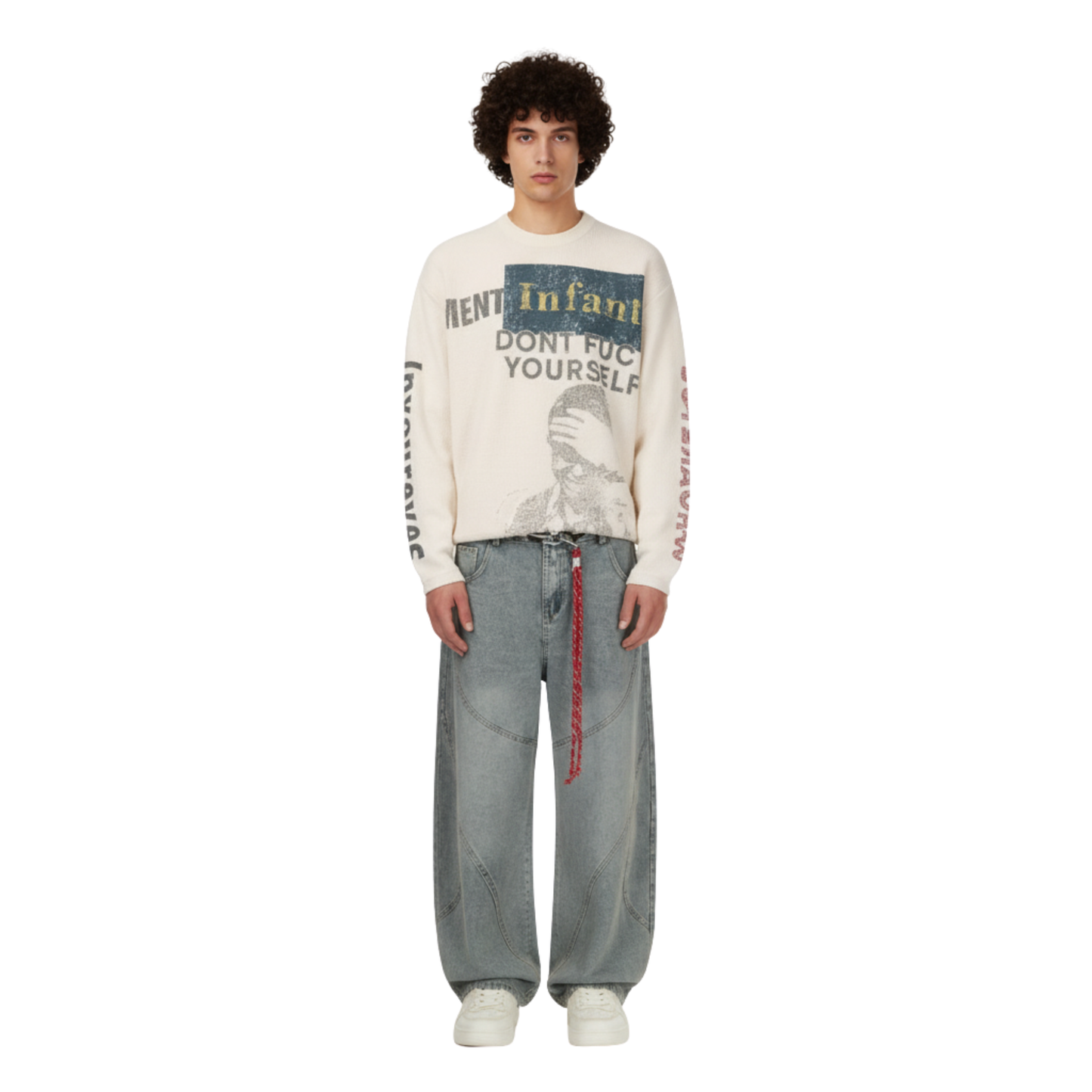 Knit Graphic Crewneck Sweatshirt - Apricot