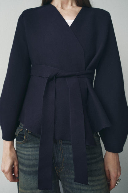 BELTED BLAZER WITH SHOULDER PADS