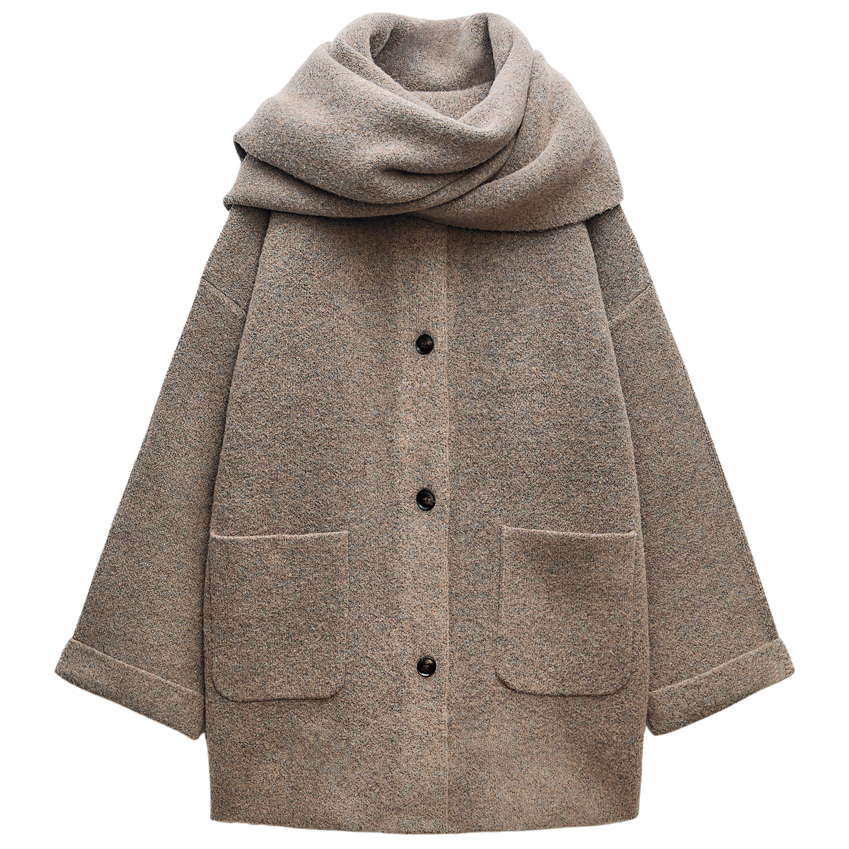 SHORT KNIT COAT WITH SCARF