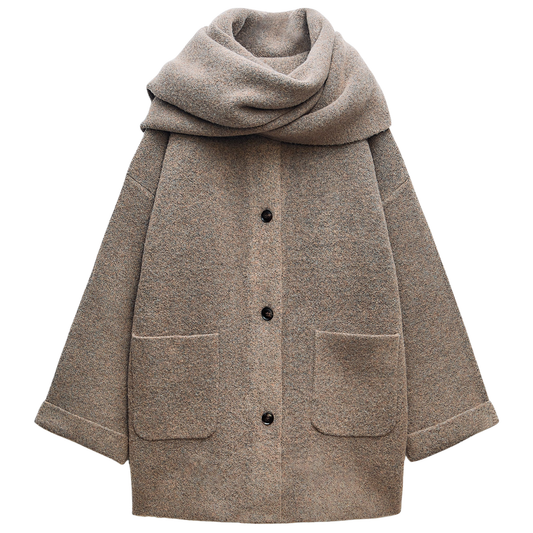 SHORT KNIT COAT WITH SCARF