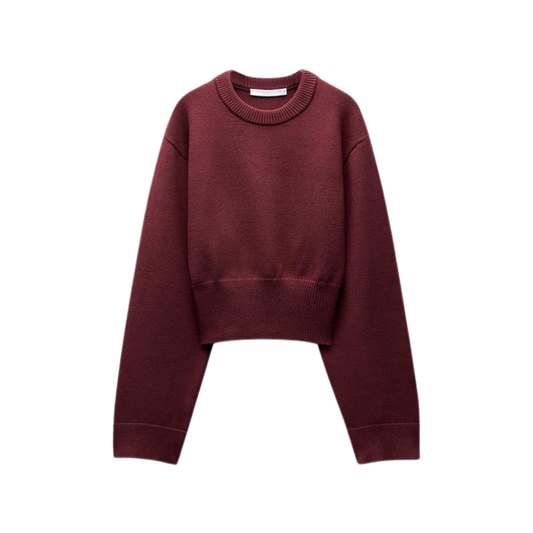 Cropped Knit Sweater with Wide Sleeves