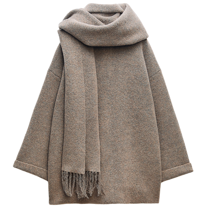 SHORT KNIT COAT WITH SCARF