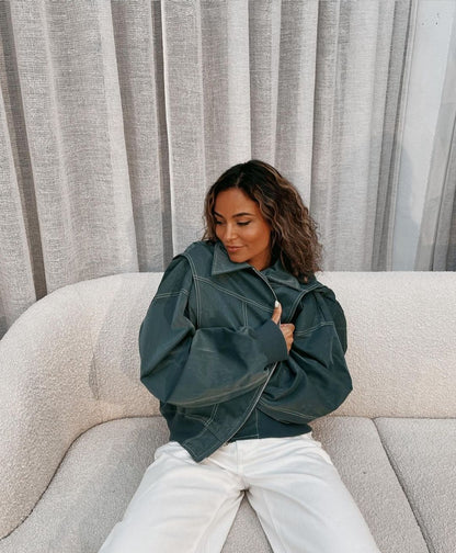 Leather Look Viral Bomber Jacket