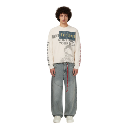 Knit Graphic Crewneck Sweatshirt - Apricot