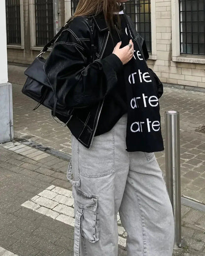 Leather Look Viral Bomber Jacket