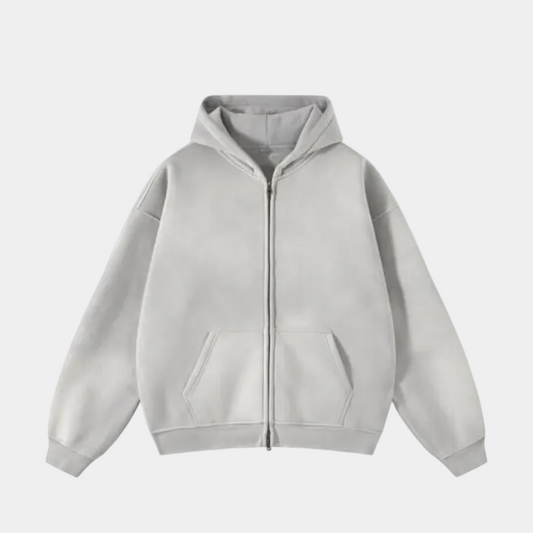 Heavyweight Zipped Hoodie - Light-Gray