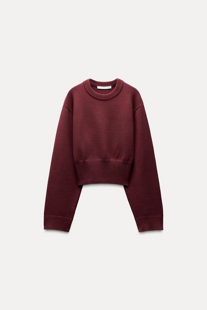 Cropped Knit Sweater with Wide Sleeves